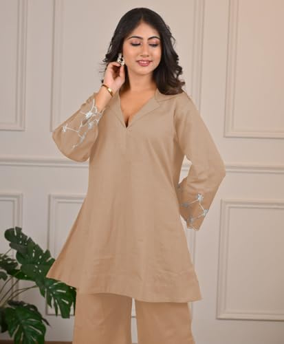 Buy SHIENZY Women Kurta with Pants | Stylish Co-Ord Set for Women | Straight Kurta Set | Short Kurti and Pant Latest Traditional & Casual Kurti Set (1666_BG_S) Beige at Amazon.in