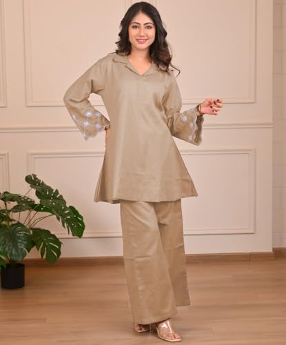 Buy SHIENZY Women Kurta with Pants | Stylish Co-Ord Set for Women | Straight Kurta Set | Short Kurti and Pant Latest Traditional & Casual Kurti Set (1666_BG_S) Beige at Amazon.in