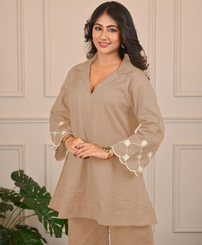 Buy SHIENZY Women Kurta with Pants | Stylish Co-Ord Set for Women | Straight Kurta Set | Short Kurti and Pant Latest Traditional & Casual Kurti Set (1666_BG_S) Beige at Amazon.in