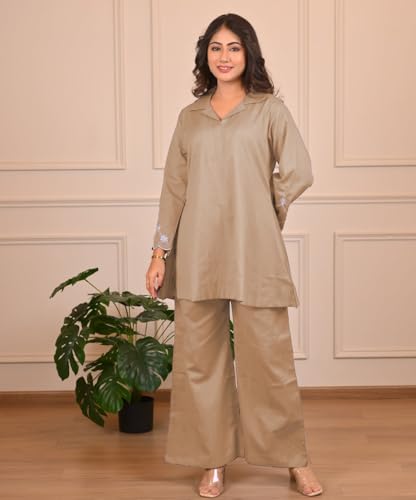 Buy SHIENZY Women Kurta with Pants | Stylish Co-Ord Set for Women | Straight Kurta Set | Short Kurti and Pant Latest Traditional & Casual Kurti Set (1666_BG_S) Beige at Amazon.in