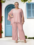 Cicinia Chiffon Dusty Rose Mother Of The Bride Pant Suits 2 Pieces Plus Size V-neck