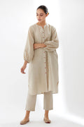 Brih - Beige Linen Kurta And Pant Set