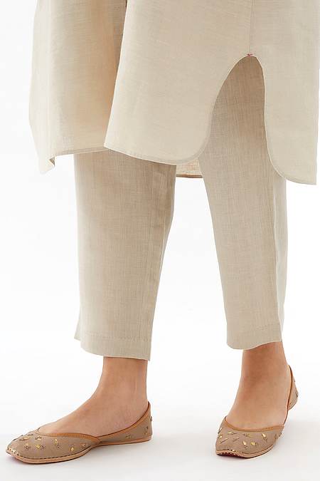 Brih - Beige Linen Kurta And Pant Set